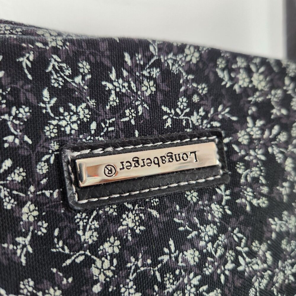 Longaberger Homestead Tote Bag Large Shoulder Purse Floral Canvas Black Grey Zip View 3